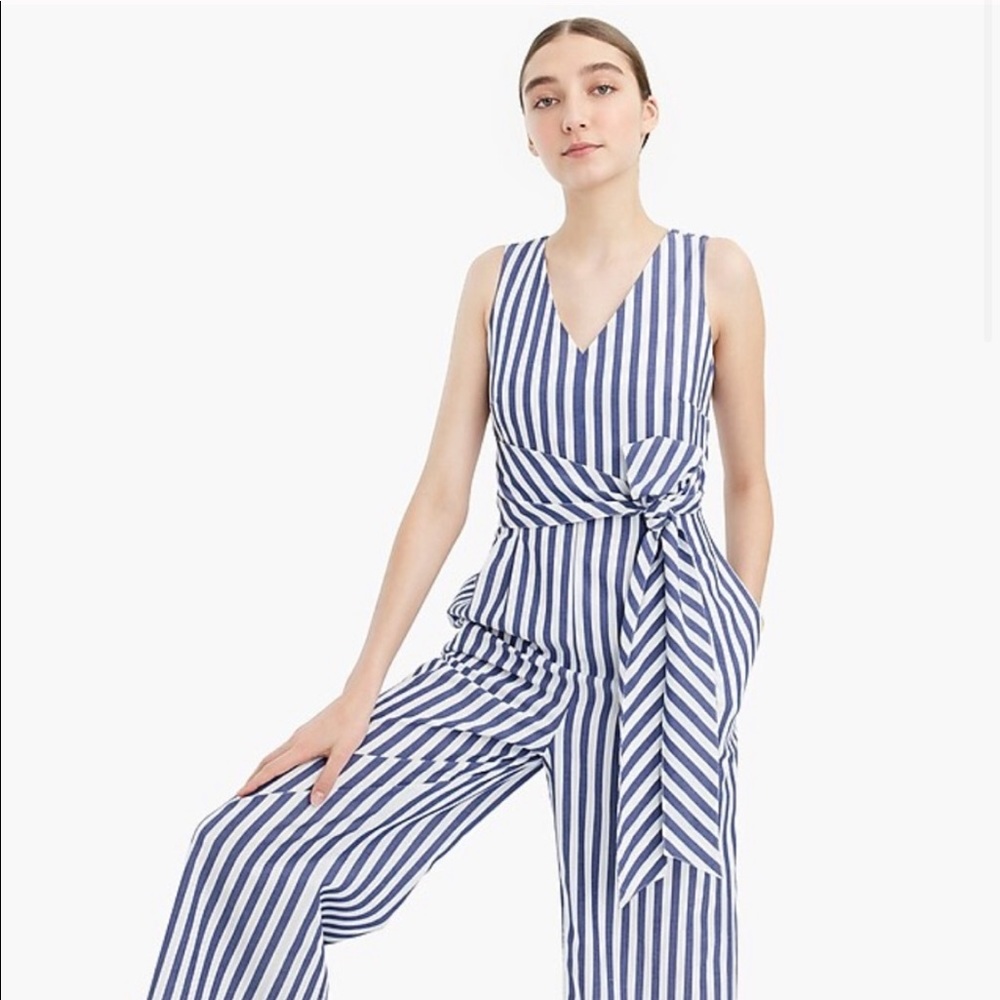 J. Crew • Wrap Tie Jumpsuit Striped Poplin